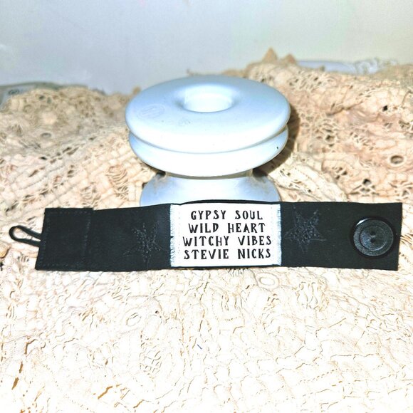 Stevie Nicks Wild Heart Black Leather Cuff Bracelet Hippie Gypsy Soul Jewelry - Picture 5 of 9